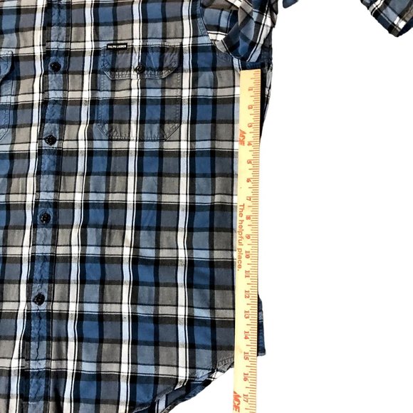 Ralph Lauren Polo Jeans Shirt Mens L Used Blue Plaid - Picture 12 of 13